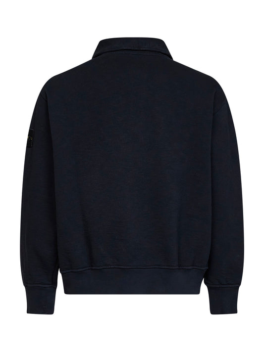 Navy blue tubular cotton oversized polo-style sweatshirt