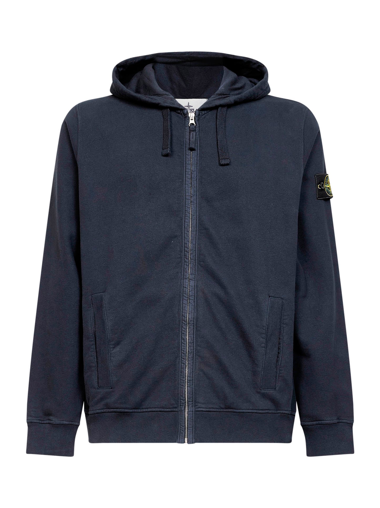 Felpa con zip e cappuccio in cotone organico blu