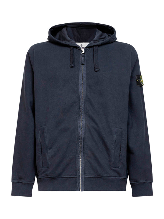 Felpa con zip e cappuccio in cotone organico blu