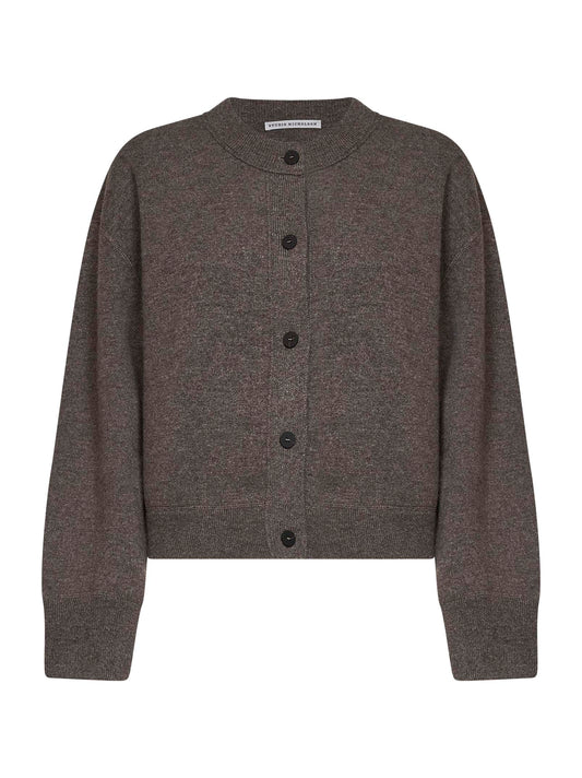 Cardigan girocollo Arvine in magli di lana e cashmere topo
