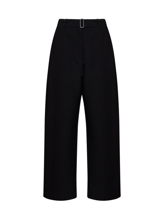 Pantaloni con cintura a gamba curva Chatto in misto lana nera