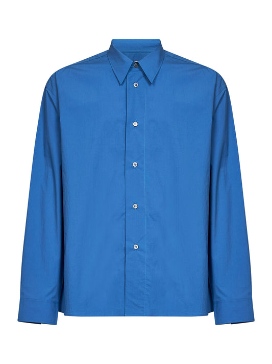 Uniform blue paper-effect poplin Hals shirt