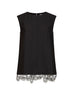 Top Linna in misto lana nera con orlo in pizzo