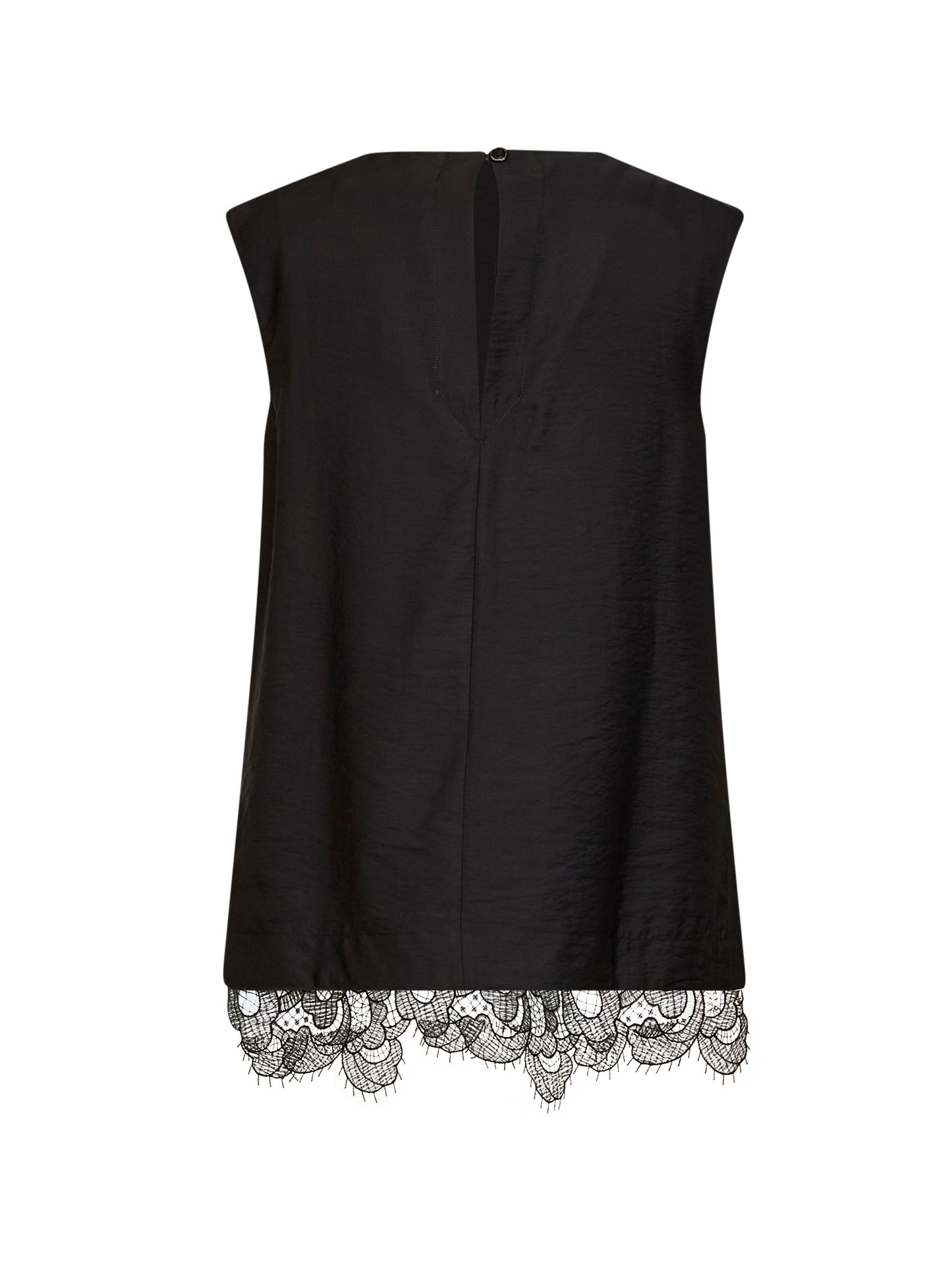 Top Linna in misto lana nera con orlo in pizzo