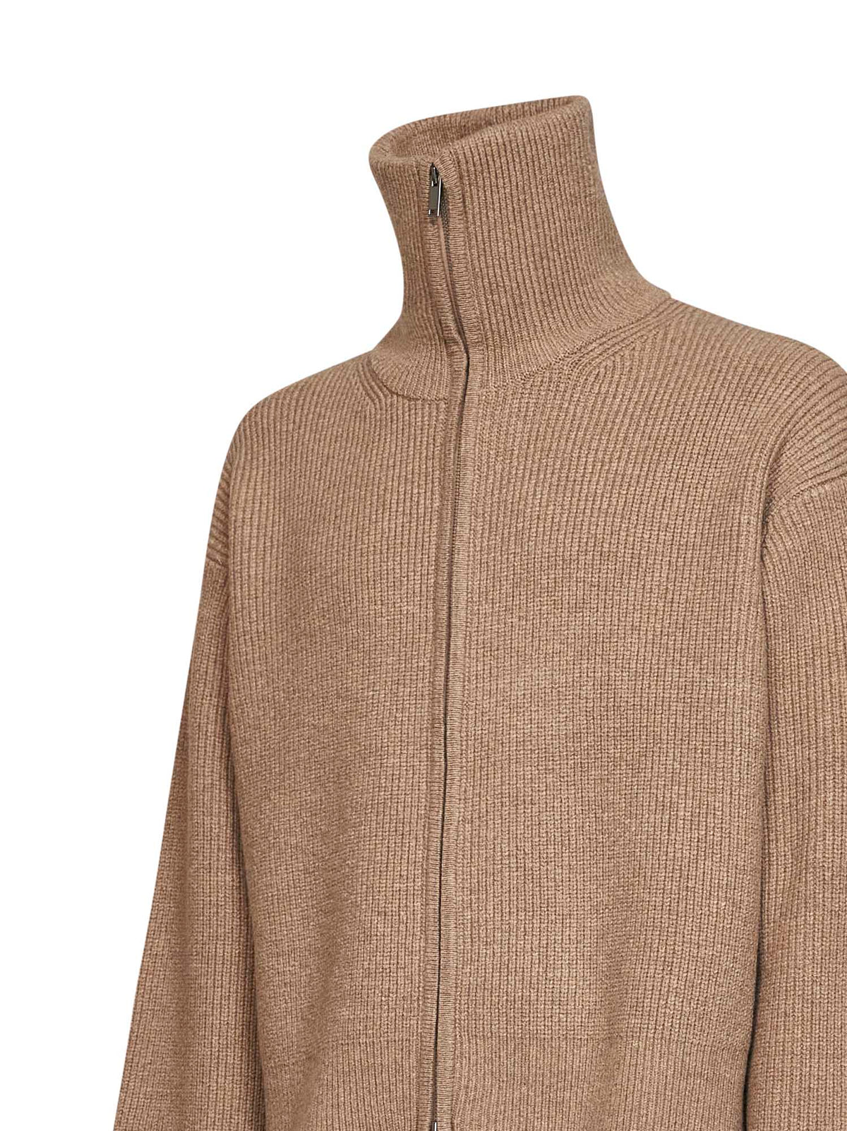 Oatmeal ribbed knit Sandos zip-up cardigan
