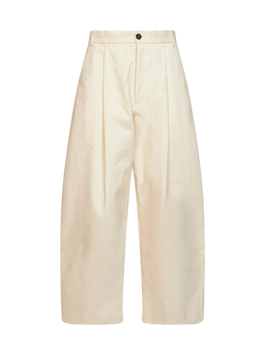 Cream cotton twill Sorte pleated trousers