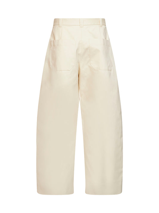 Cream cotton twill Sorte pleated trousers