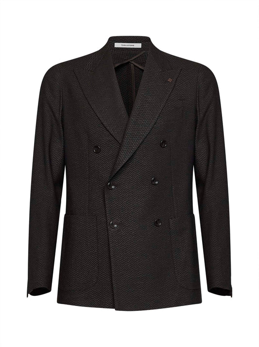 Blazer Montecarlo in misto lana jacquard chevron moro