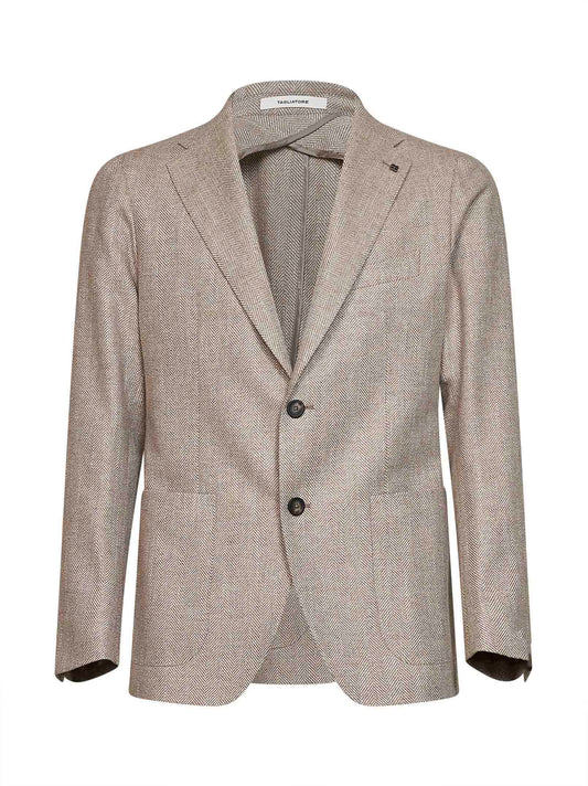Taupe herringbone wool blend Montecarlo single-breasted blazer