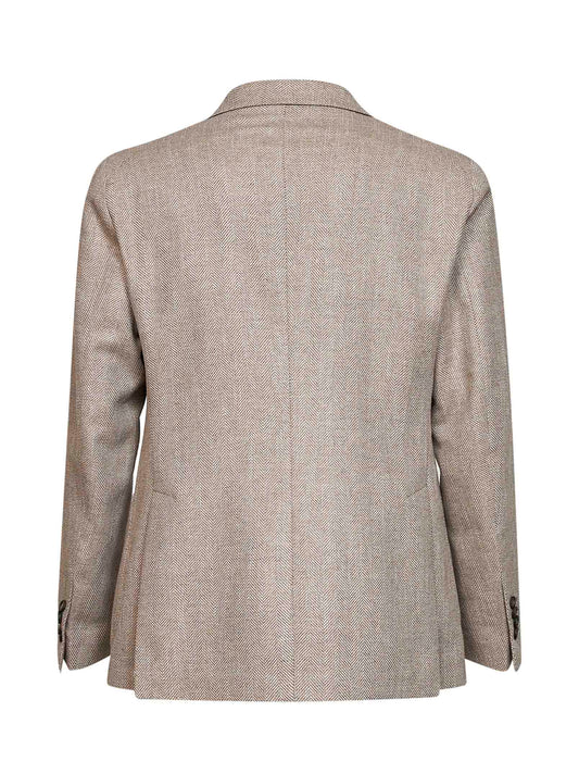 Taupe herringbone wool blend Montecarlo single-breasted blazer