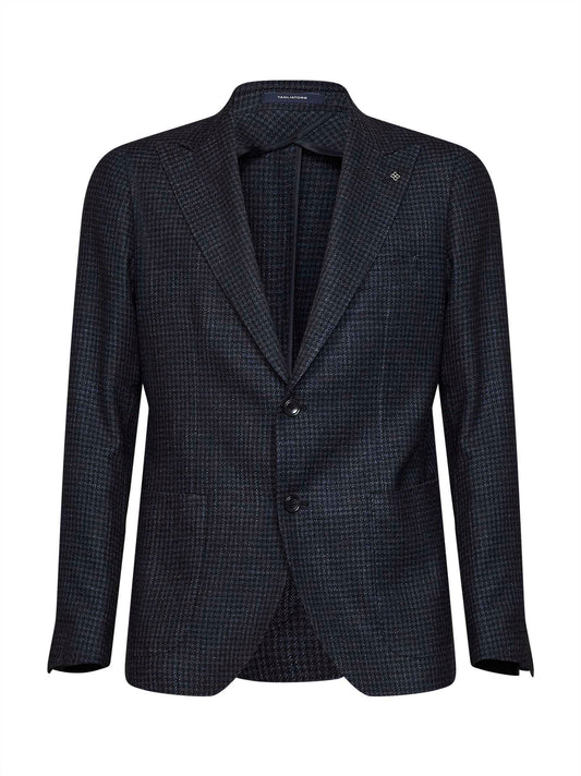 Blazer monopetto Montecarlo in lana e seta Pied-de-poule blu