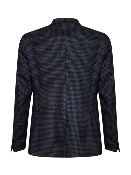 Blazer monopetto Montecarlo in lana e seta Pied-de-poule blu