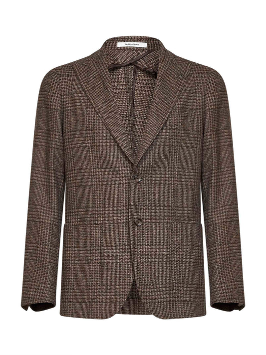 Dark brown Prince of Wales wool Montecarlo single-breasted blazer
