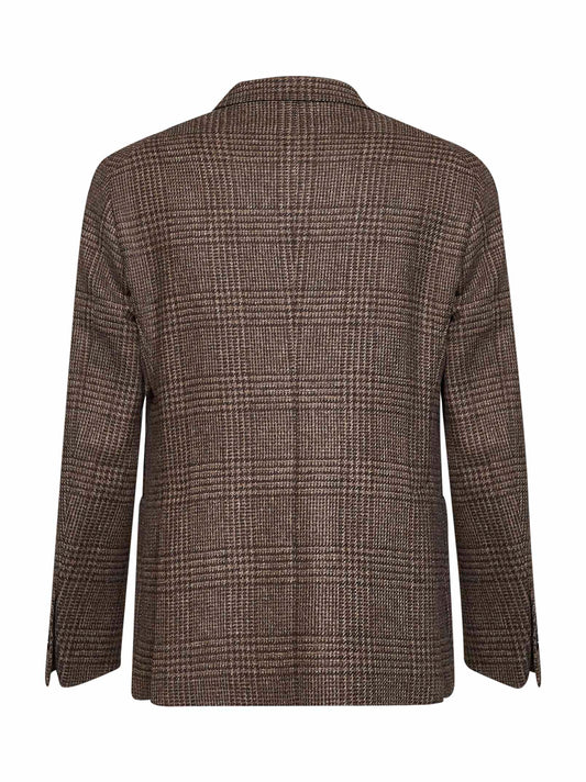 Dark brown Prince of Wales wool Montecarlo single-breasted blazer