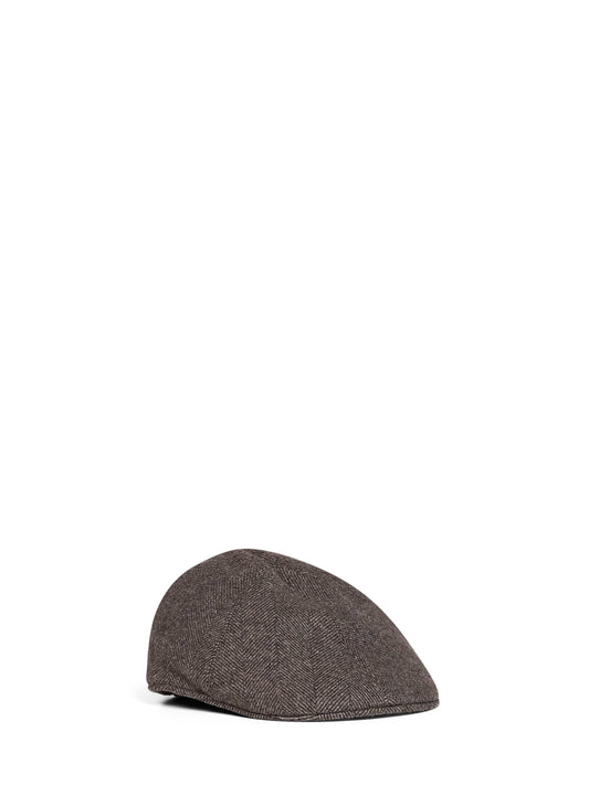 Dark brown chevron virgin wool blend Donald flat cap