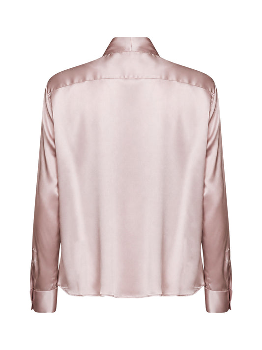 Camicia con cravatta lavallière in raso di seta stretch rosa