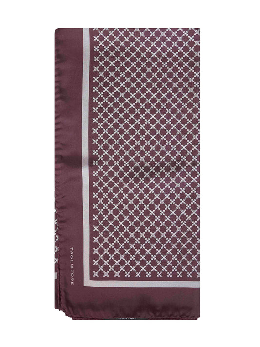 Burgundy silk twill scarf with logo pattern