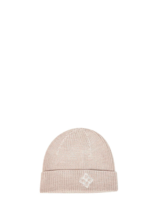 Beige merino wool knit Grouse beanie with logo