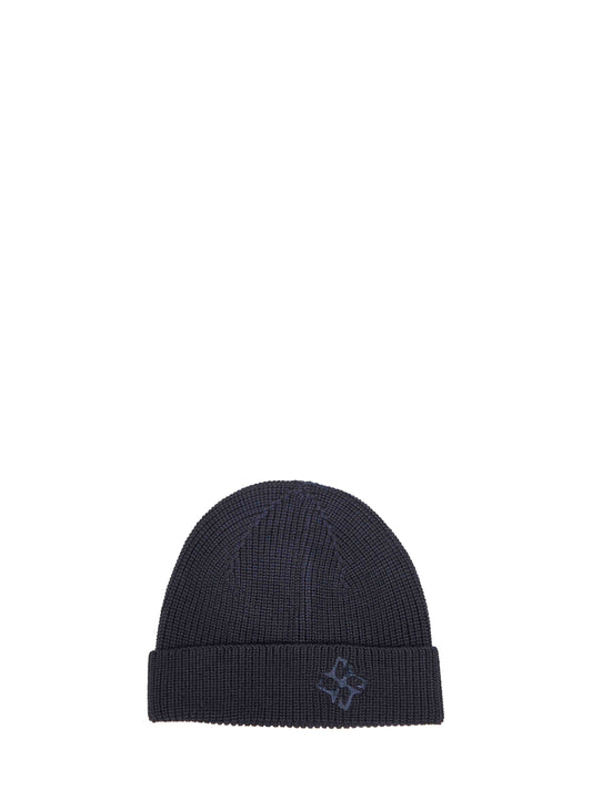 Blue merino wool knit Grouse beanie with logo