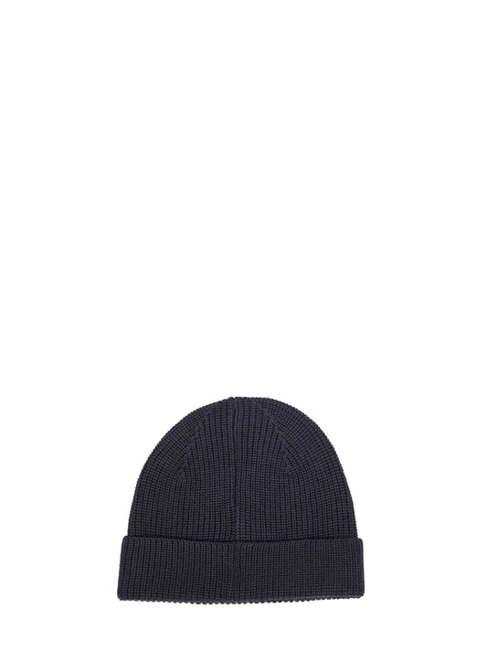 Blue merino wool knit Grouse beanie with logo