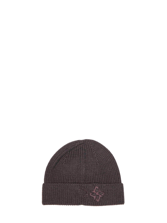 Brown merino wool knit Grouse beanie with logo