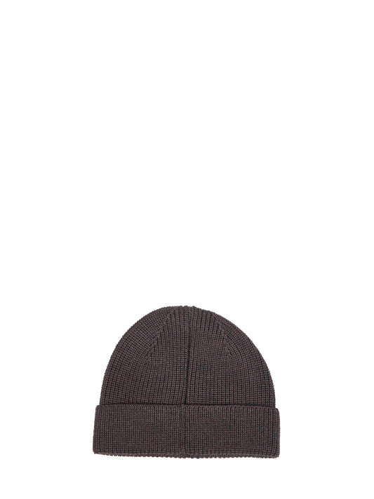 Brown merino wool knit Grouse beanie with logo