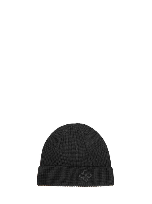 Black merino wool knit Grouse beanie with logo