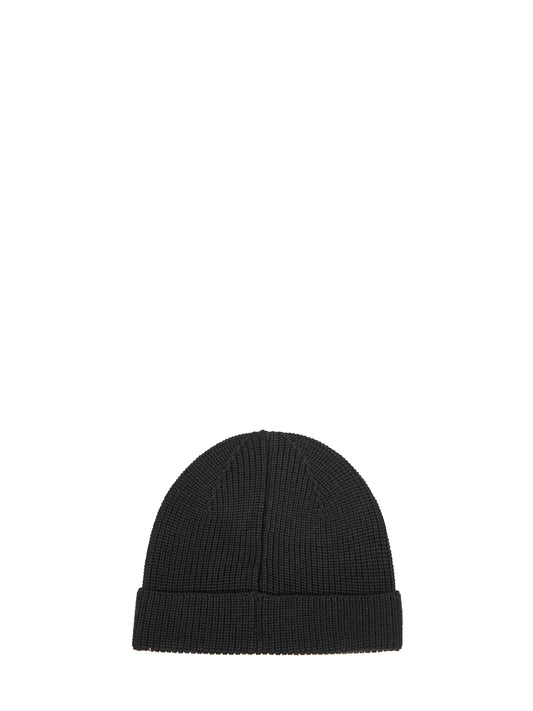 Black merino wool knit Grouse beanie with logo