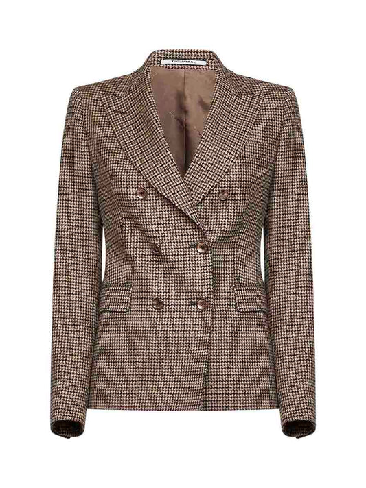 Tobacco houndstooth wool blend Coreen double-breasted blazer