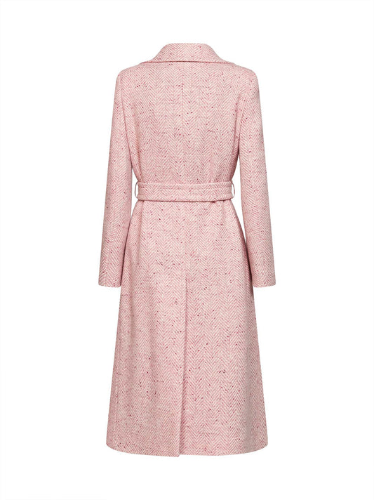 Cappotto lungo con cintura Molly in lana spigata puntinata rosa