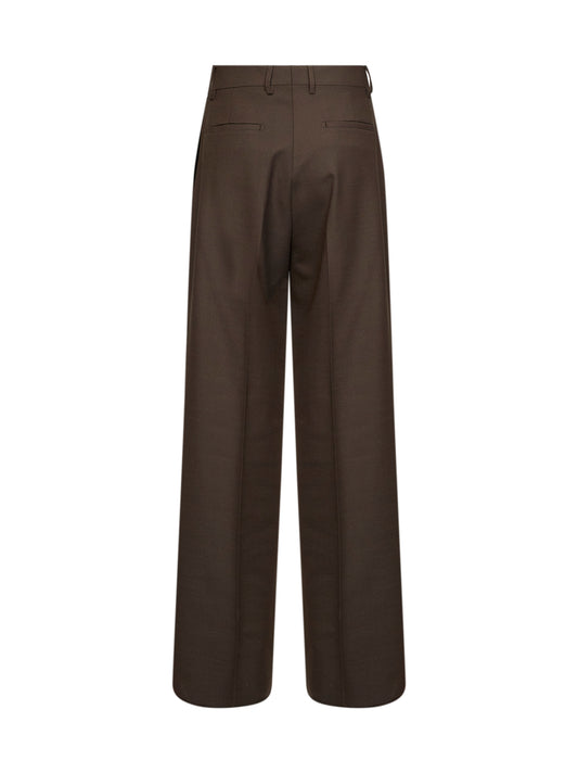 Brown stretch wool-blend twill Peileen wide-leg trousers