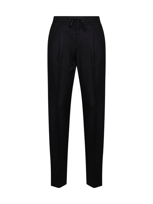 Pantaloni sartoriali con coulisse Newman in lana stretch nera