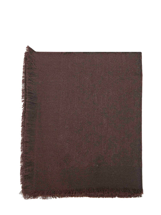 Dark brown jacquard wool scarf with all-over logo pattern