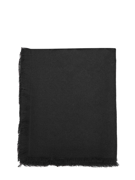 Black jacquard wool scarf with all-over logo pattern