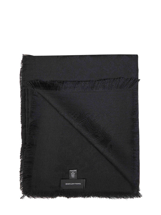 Black jacquard wool scarf with all-over logo pattern