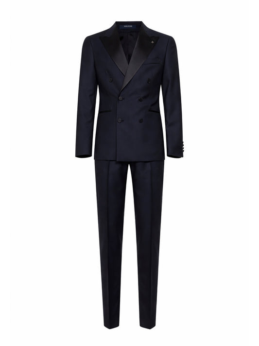 Abito smoking Bruce in lana vergine jacquard nera