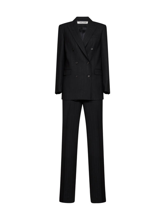 Black lamé pinstriped wool-blend Jasmine oversized double-breasted suit