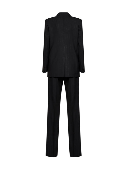 Black lamé pinstriped wool-blend Jasmine oversized double-breasted suit