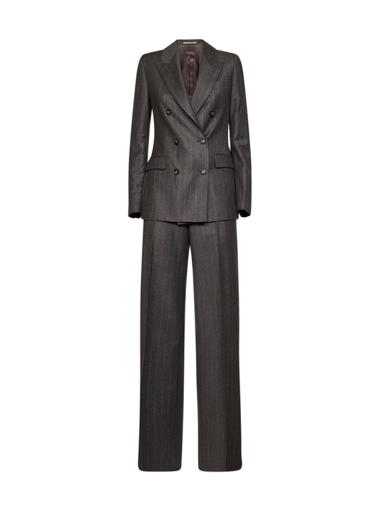 Tobacco pinstriped virgin wool Parigi double-breasted suit