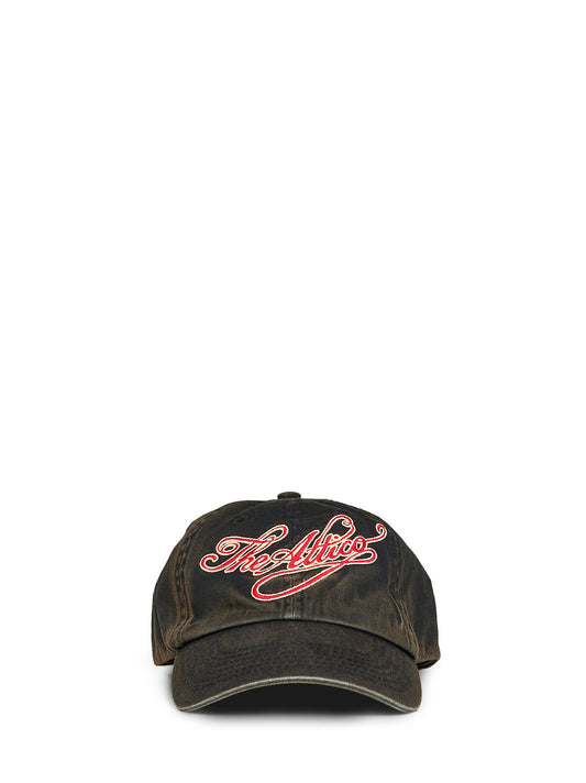 Berretto da baseball in denim di cotone nero con logo