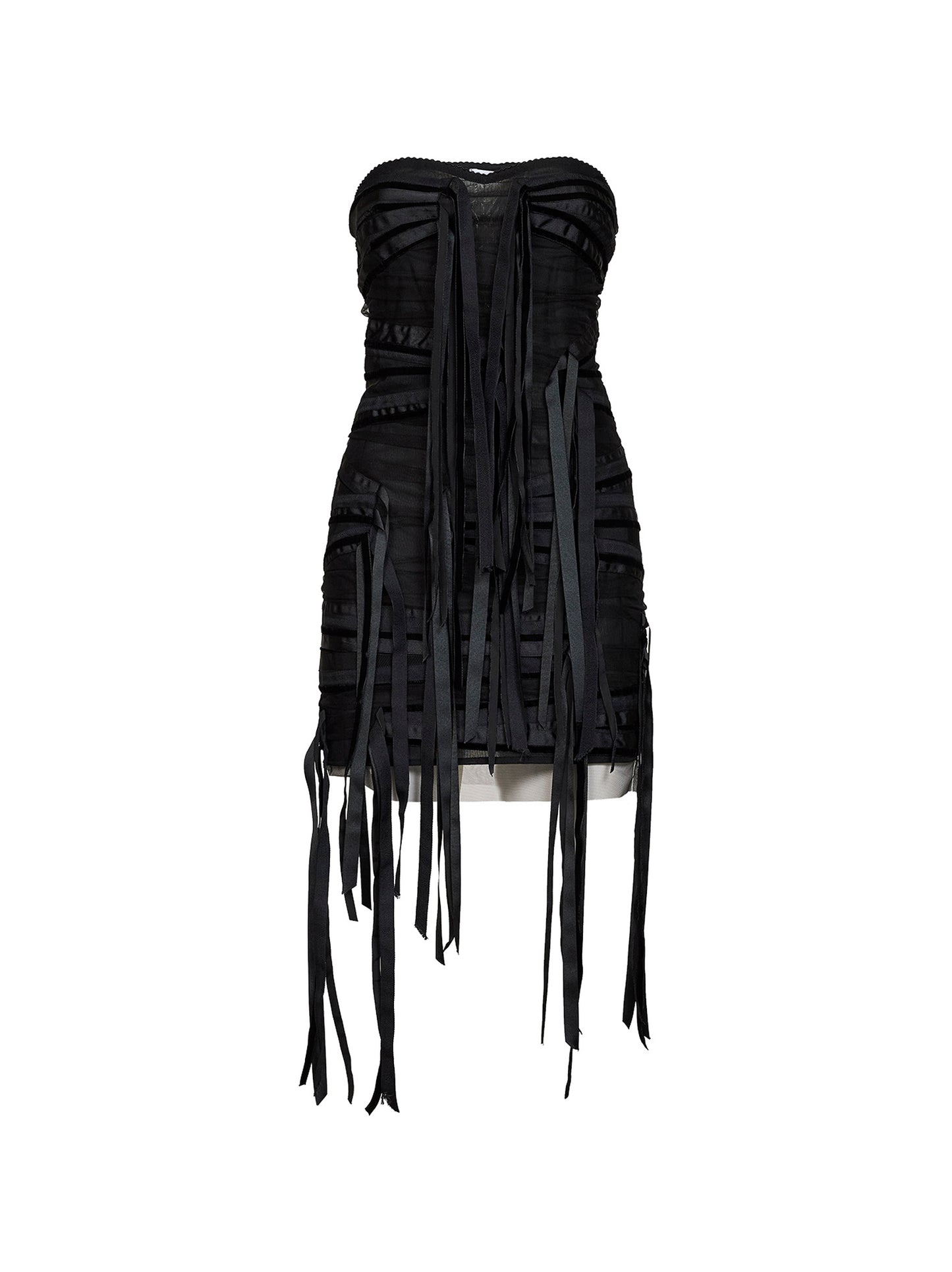 Miniabito bustier in tulle nero con dettaglio nastri