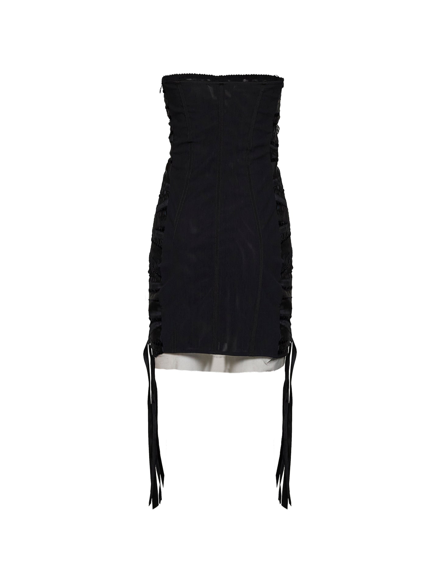 Miniabito bustier in tulle nero con dettaglio nastri
