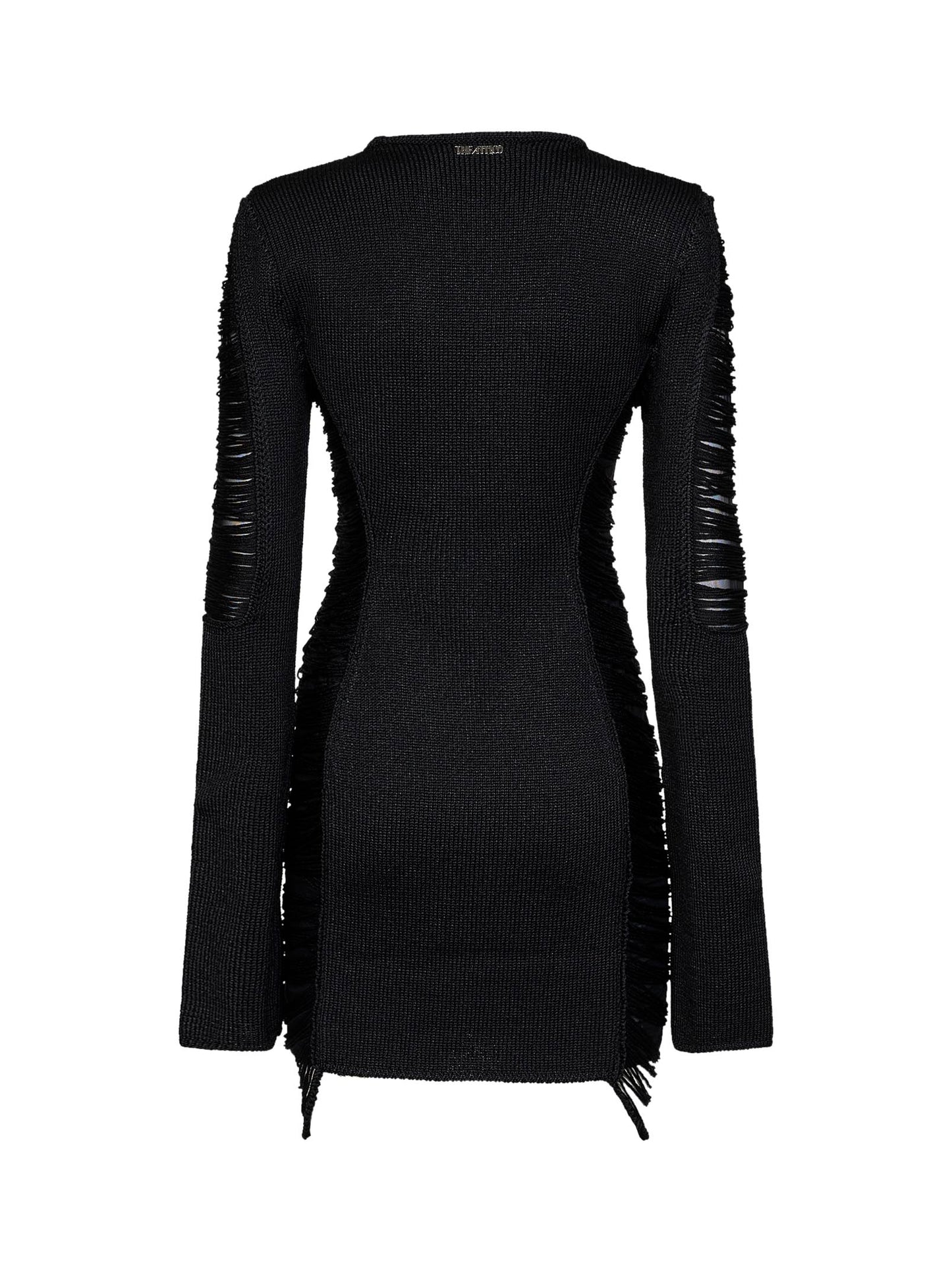 Miniabito in maglia di viscosa con frange nero<BR/>