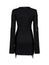 Miniabito in maglia di viscosa con frange nero<BR/>
