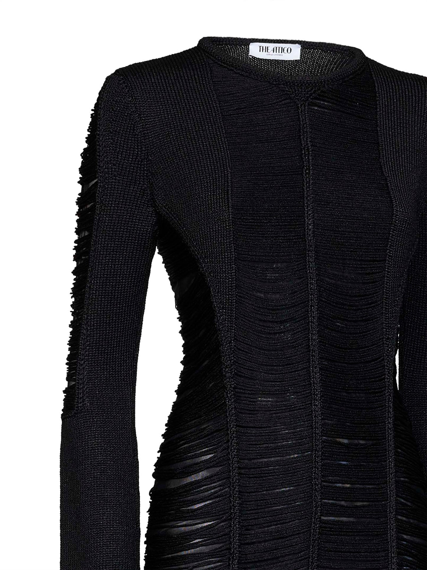 Miniabito in maglia di viscosa con frange nero<BR/>