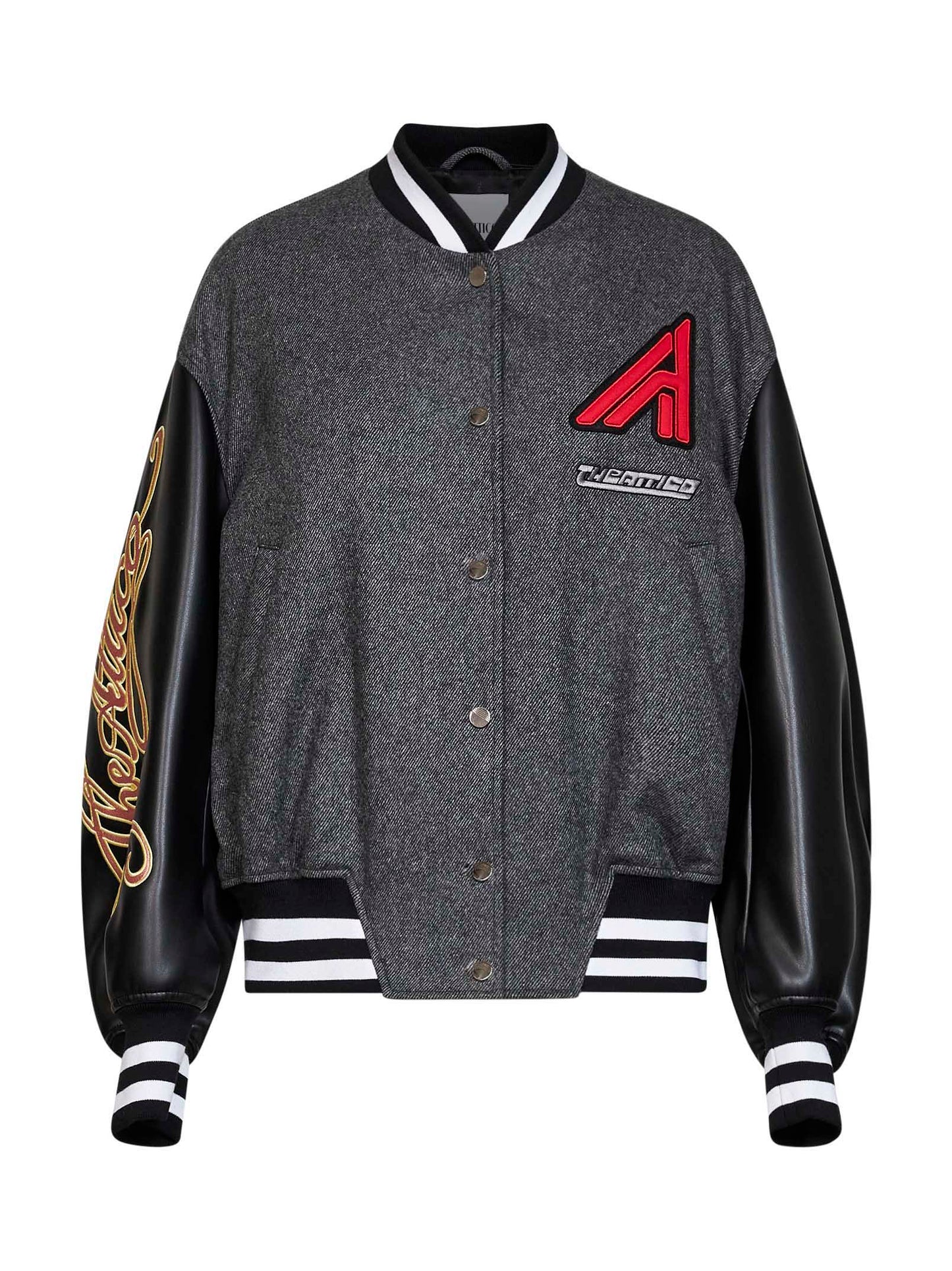 Dark grey wool blend and leather varsity jacket