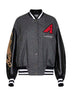 Dark grey wool blend and leather varsity jacket