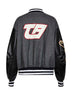 Dark grey wool blend and leather varsity jacket