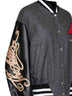 Dark grey wool blend and leather varsity jacket