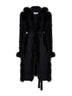 Black knit and feathers long belted cardigan